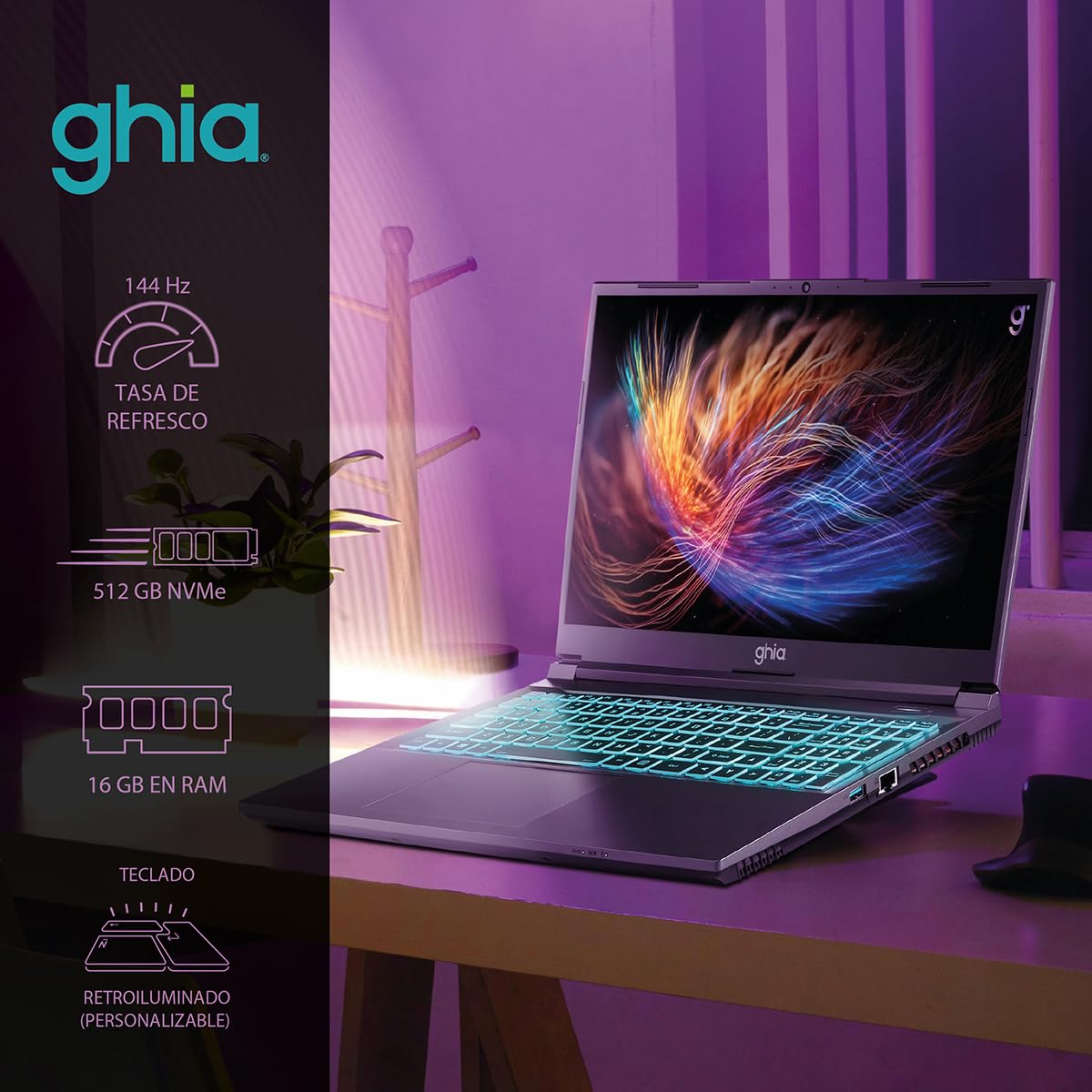 Laptop Gamer GHIA Core i5 12450H, RTX 3050 4GB, RAM 16GB, NVMe 512, 15.6 FHD IPS 144HZ, Windows 11 Home
