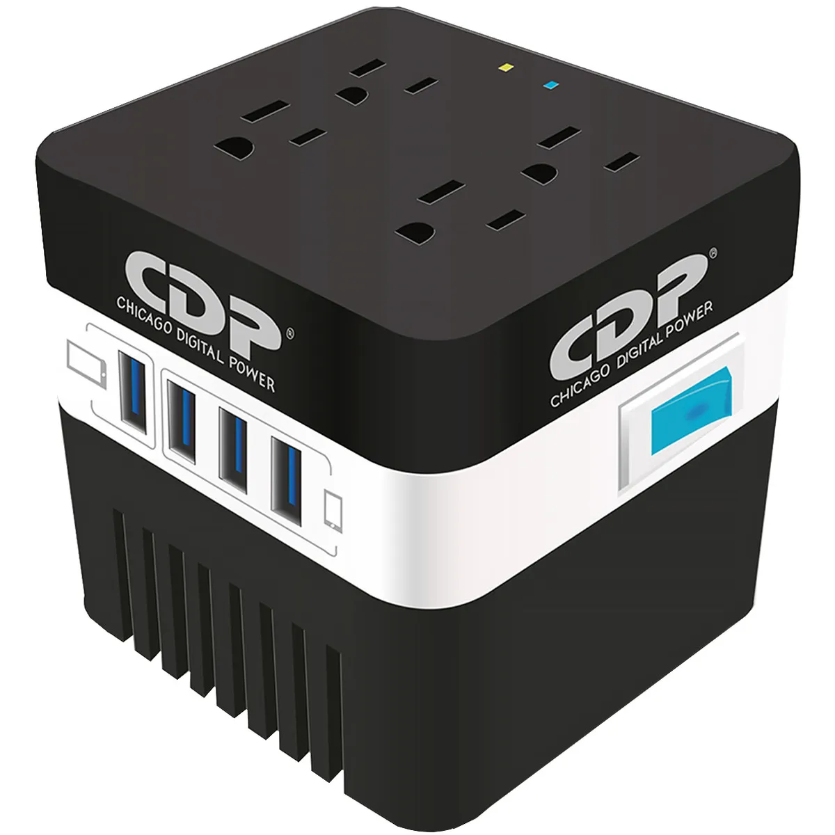 CDP RU-AVR604 Regulador 600VA / 300W, 4 Contactos, 4 Puertos USB, Supresión de Picos, Color Negro