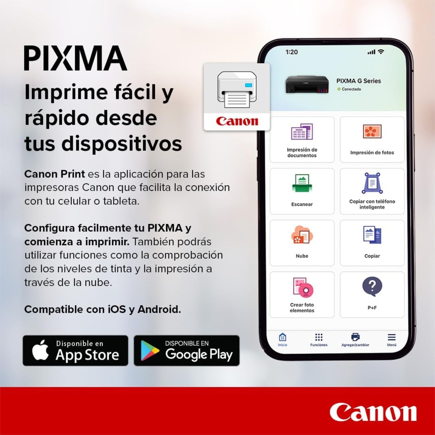 Impresora Canon Multifuncional Copia, Imprime, Escanea, PIXMA G2110. Usa tinta Continua