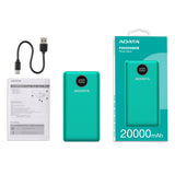PowerBank ADATA, 20,000 mAh. Compatible con Qualcomm QC 3.0 con Pantalla Digital, Color Verde
