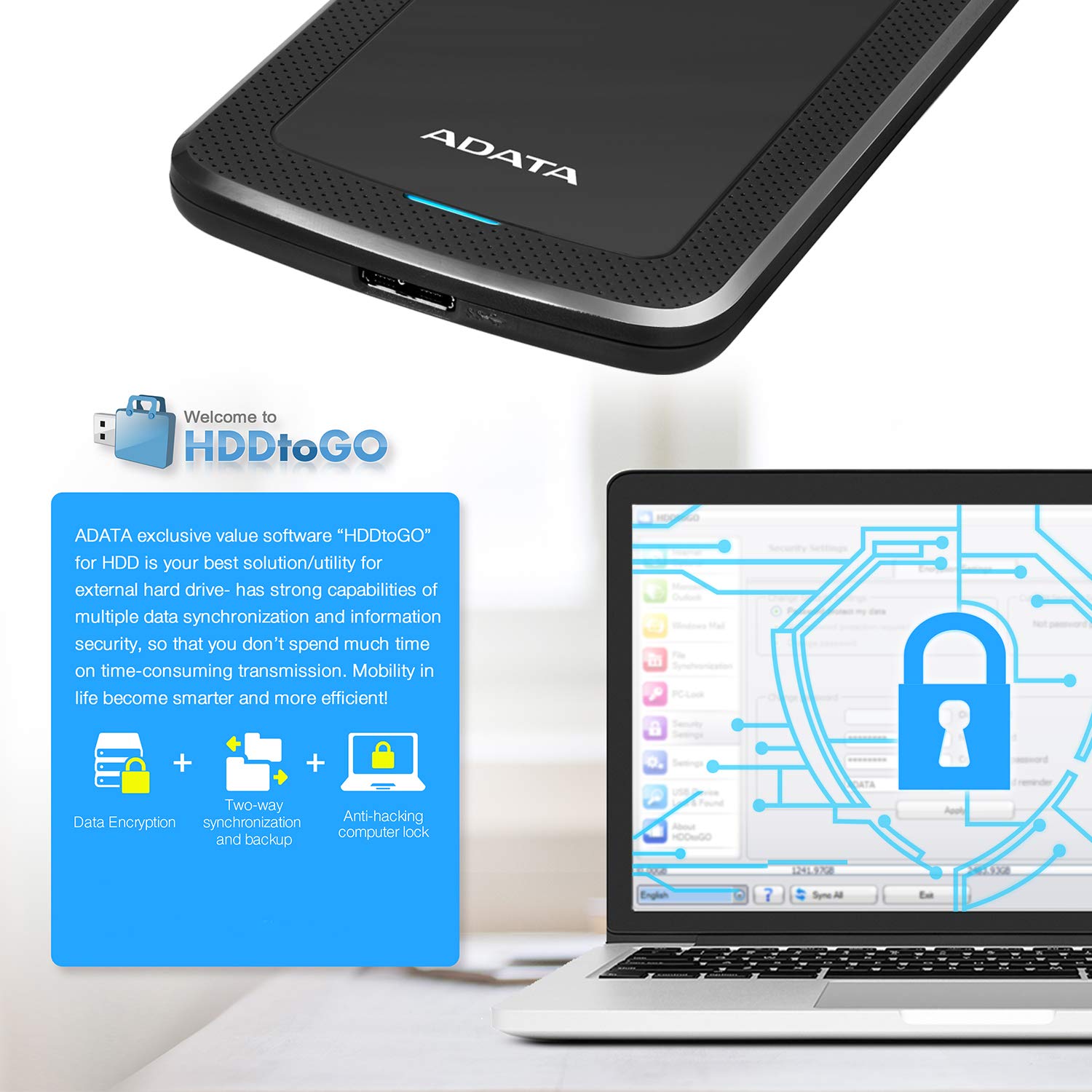 Disco Duro Externo Adata 1TB, 2.5'', USB 3.0, Negro