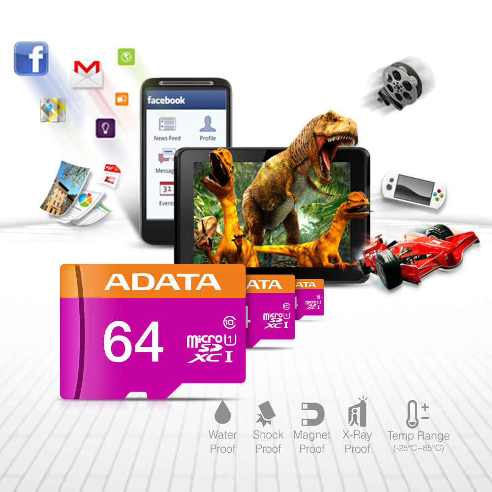 Tarjeta de Memoria Micro ADATA 64 GB con Adaptador UHS-I (Clase 10) grabación de vídeo Full HD 1080p