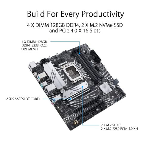 Asus Tarjeta Madre B660 Intel, Prime B660M-A D4, Intel 12va Gen, LGA 1700 Aura Sync