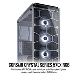 Corsair Crystal 570X Midi-Tower Negro gabinete de computadora - Caja de ordenador (Midi-Tower, PC, Vidrio, Negro, Juego, Ventiladores de la caja)