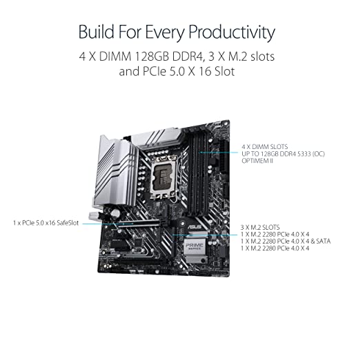 ASUS Prime Z690M-PLUS D4 - Placa base para gaming Intel LGA 1700, Intel Z690, mATX, PCIe 5.0, 3 módulos M.2, memoria DDR4, Thunderbolt 4, Aura Sync)