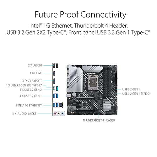 ASUS Prime Z690M-PLUS D4 - Placa base para gaming Intel LGA 1700, Intel Z690, mATX, PCIe 5.0, 3 módulos M.2, memoria DDR4, Thunderbolt 4, Aura Sync)