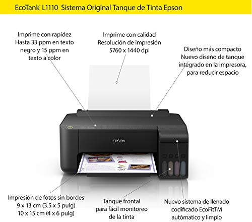Epson Impresora Ecotank L1110, Con Sistema de tanque de tinta a color