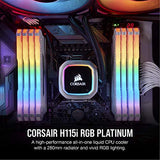 CORSAIR HYDRO Series H115i RGB PLATINUM AIO Liquid CPU Cooler, 280mm Radiator, Dual 140mm ML Series PRO RGB PWM Fans, RGB Lighting and Fan Software Control, Intel 115x/2066 and AMD AM4/TR4 compatible