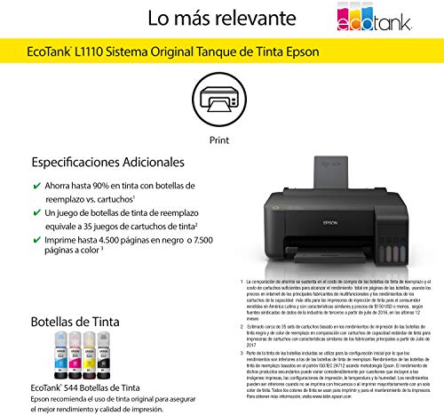Epson Impresora Ecotank L1110, Con Sistema de tanque de tinta a color
