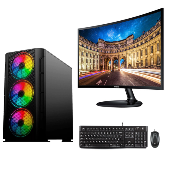 CPU i5 10400F RAM 16GB DDR4 SSD 480GB SATA Nvidia GT 1030 500W 80+ Monitor 24" Curvo Wifi Kit MK120  WIFI